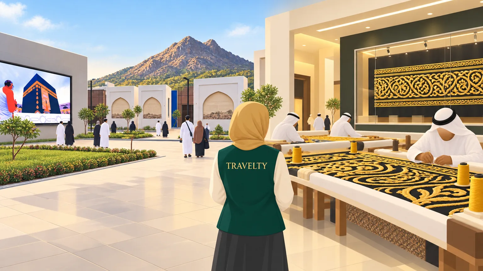 Ilustrasi Muzium Wahyu di kaki Jabal Nur dan tenunan kiswah bersulam emas.