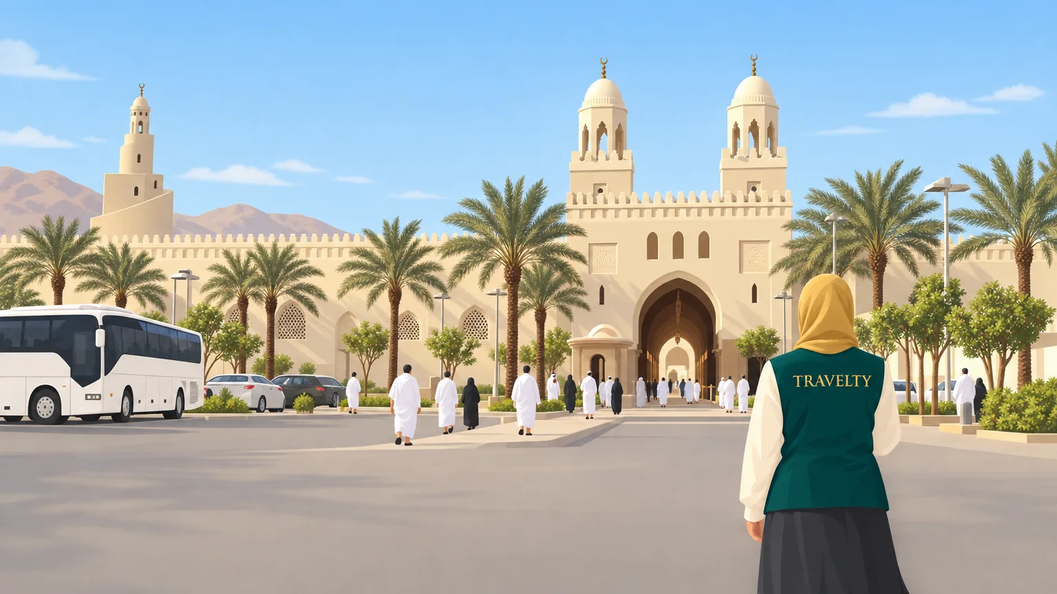 Ilustrasi Masjid Bir Ali (Zulhulaifah), miqat jemaah dari Madinah.